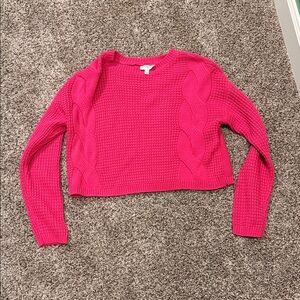 Women's Hot Pink Cable-Accent Scoop Neck Sweater